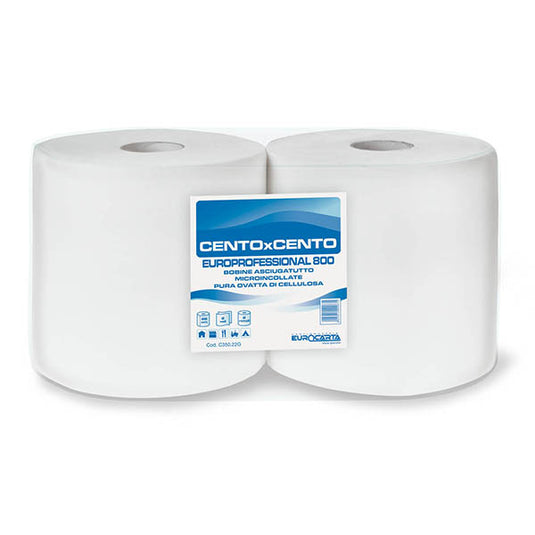 ASCIUGATUTTO PURA CELLULOSA 800 strappi - CF.2 rotoli